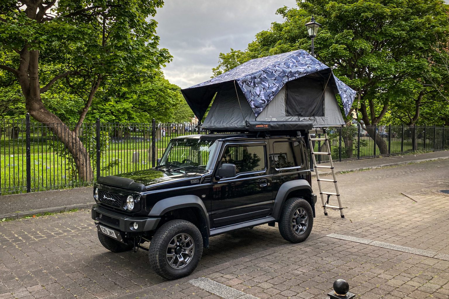 Custom Rainfly on Front Runner Roof Tent Geordie Jimny