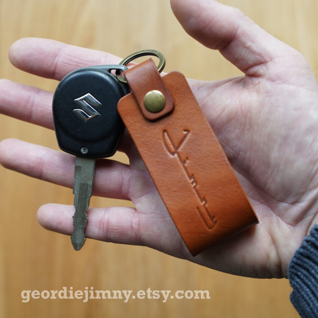 Tan Suzuki Jimny Retro Leather Key Ring